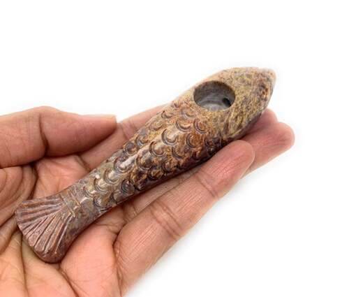 Stone carved long pipe, Fish pipe